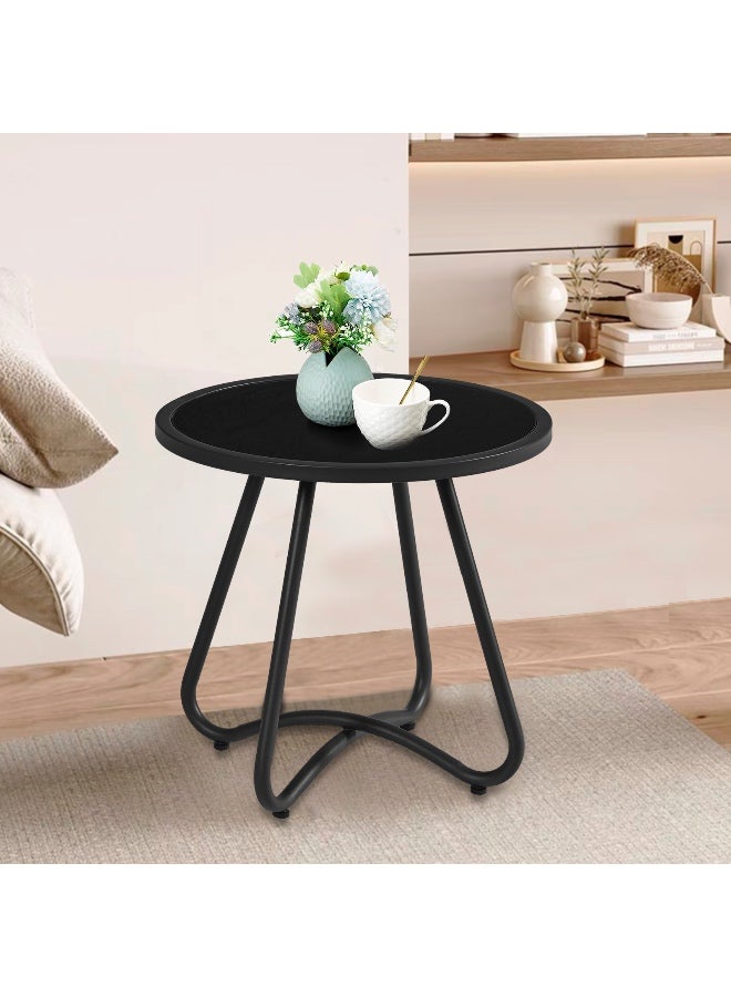 YIYAN Indoor-Outdoor Round Side Table, Waterproof Metal Patio End Table for Balcony, Living Room & Garden, Black - Image 3